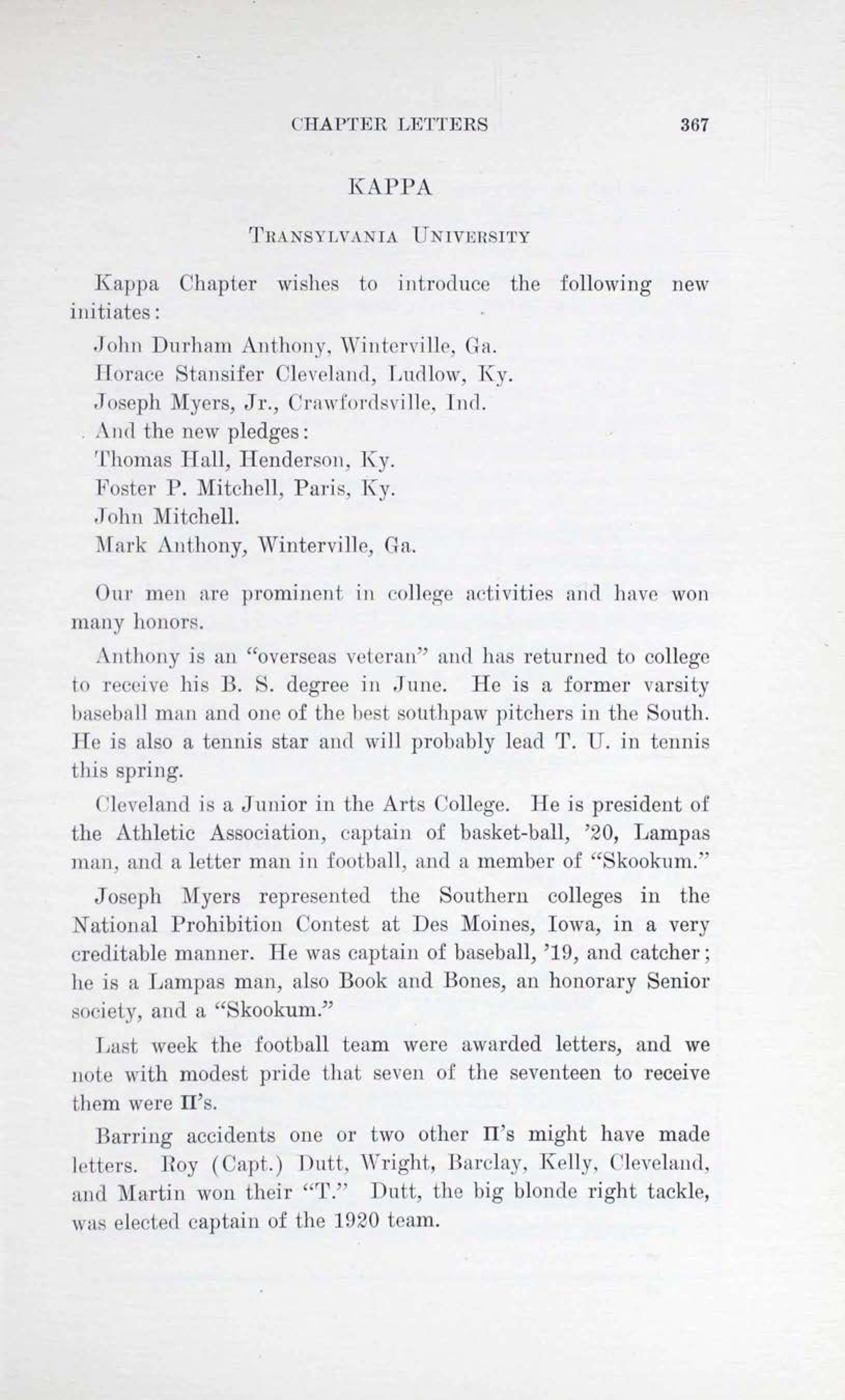 Kappa, February 1920